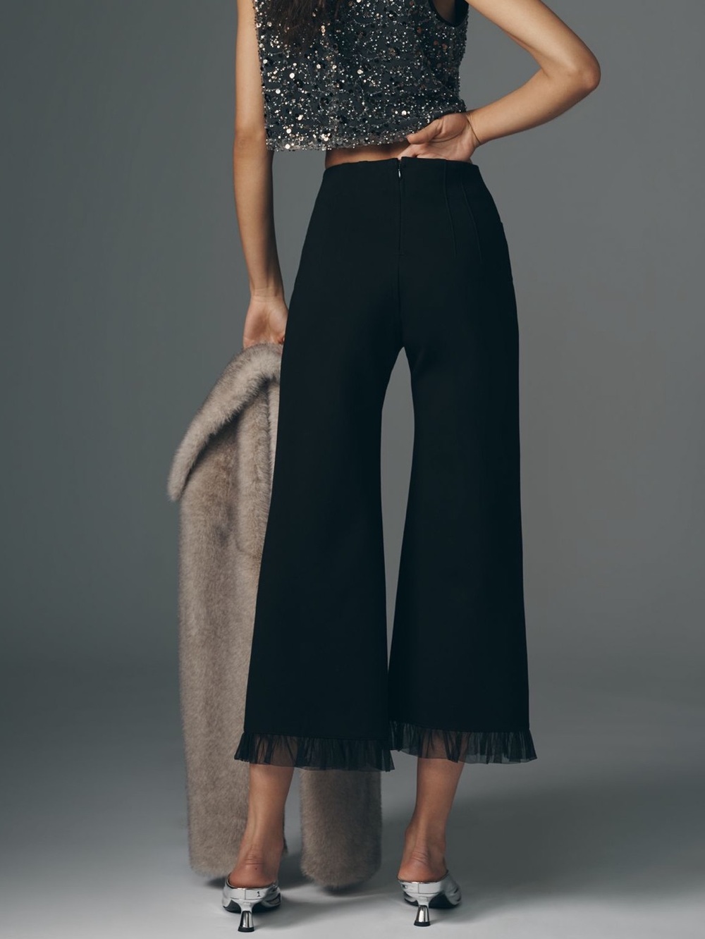 Anthropologie Colette Pants Maeve Cropped Tulle Ruffle Party Pants 29 Black